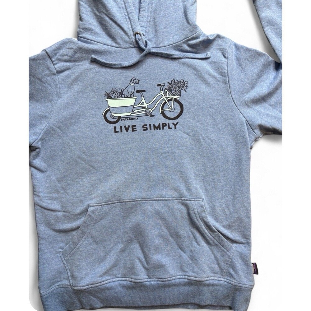 Patagonia Live Simply Market Bike Pullover Hoodie Blue Dog Bicycle Graphic Sz S - Picture 2 of 5
